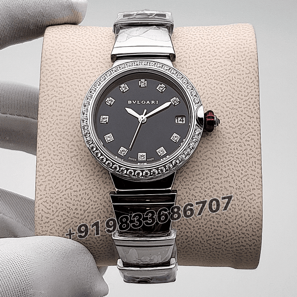 Bvlgari Lvcea Stainless Steel Black Dial Diamond set Bezel High Quality Women’s Watch