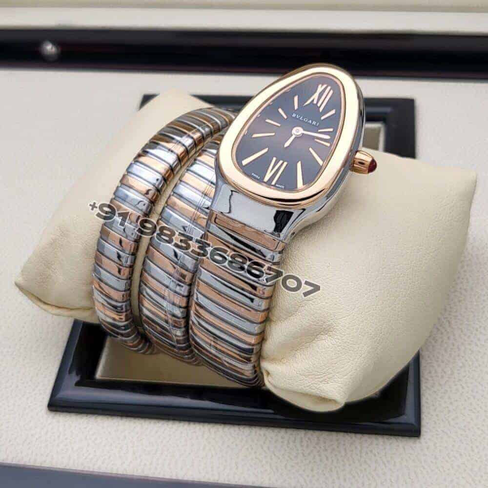 Bvlgari Serpenti Dual Tone Double Spiral Black Dial Super High Quality Watch (2)