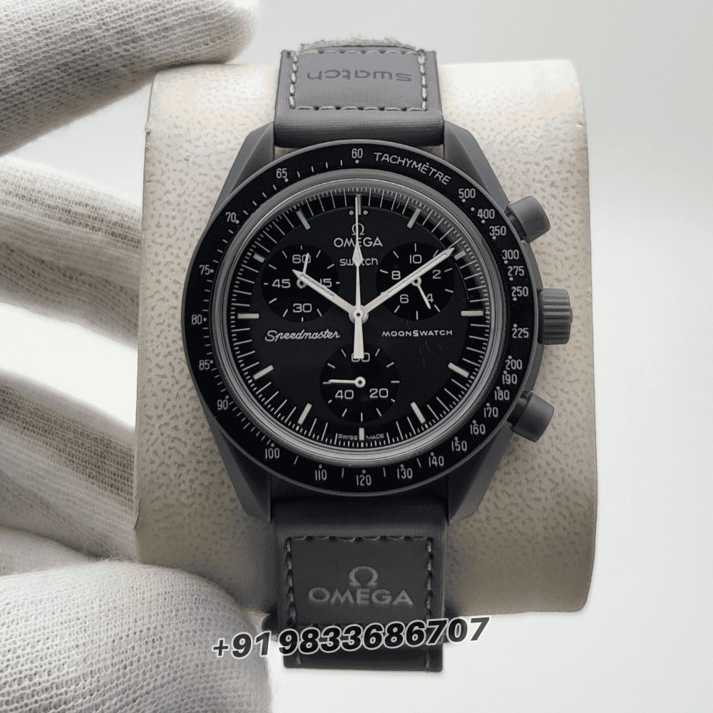 omega speedmaster first copy Swatch Moonswatch Mission to Mercury Chronograph Black Dial