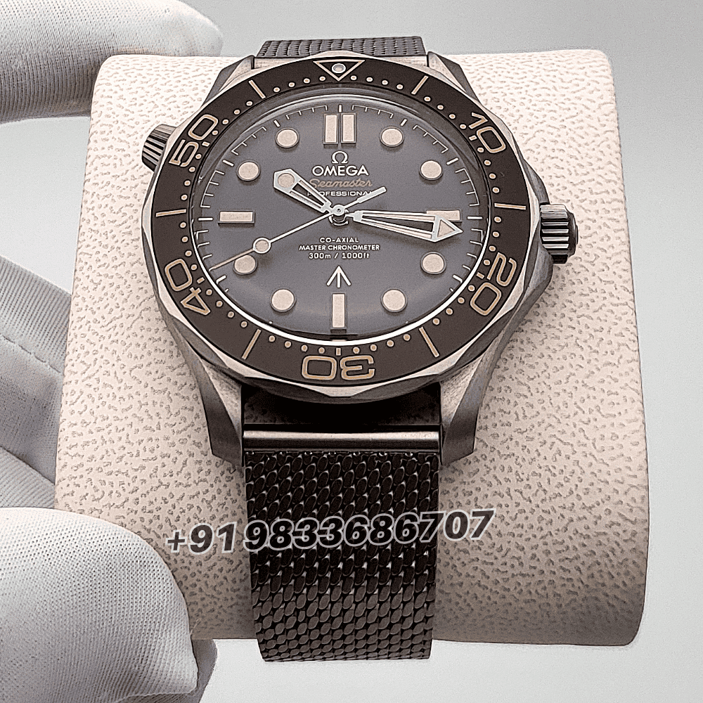 Omega Seamaster Diver 300M James Bond 007 Edition No Time to Die Titanium On Titanium Strap Brown Dial 42mm Exact 1:1 Top Quality Super Clone Replica Swiss ETA 8806 Automatic Movement Watch + Nato Strap